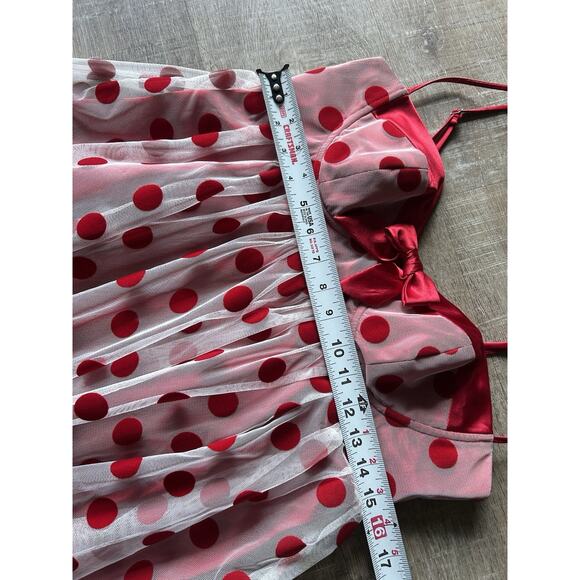 Betsey Johnson Polka Dot Mesh Babydoll Dress Womens 10 Red Pink Valentine - Picture 11 of 16